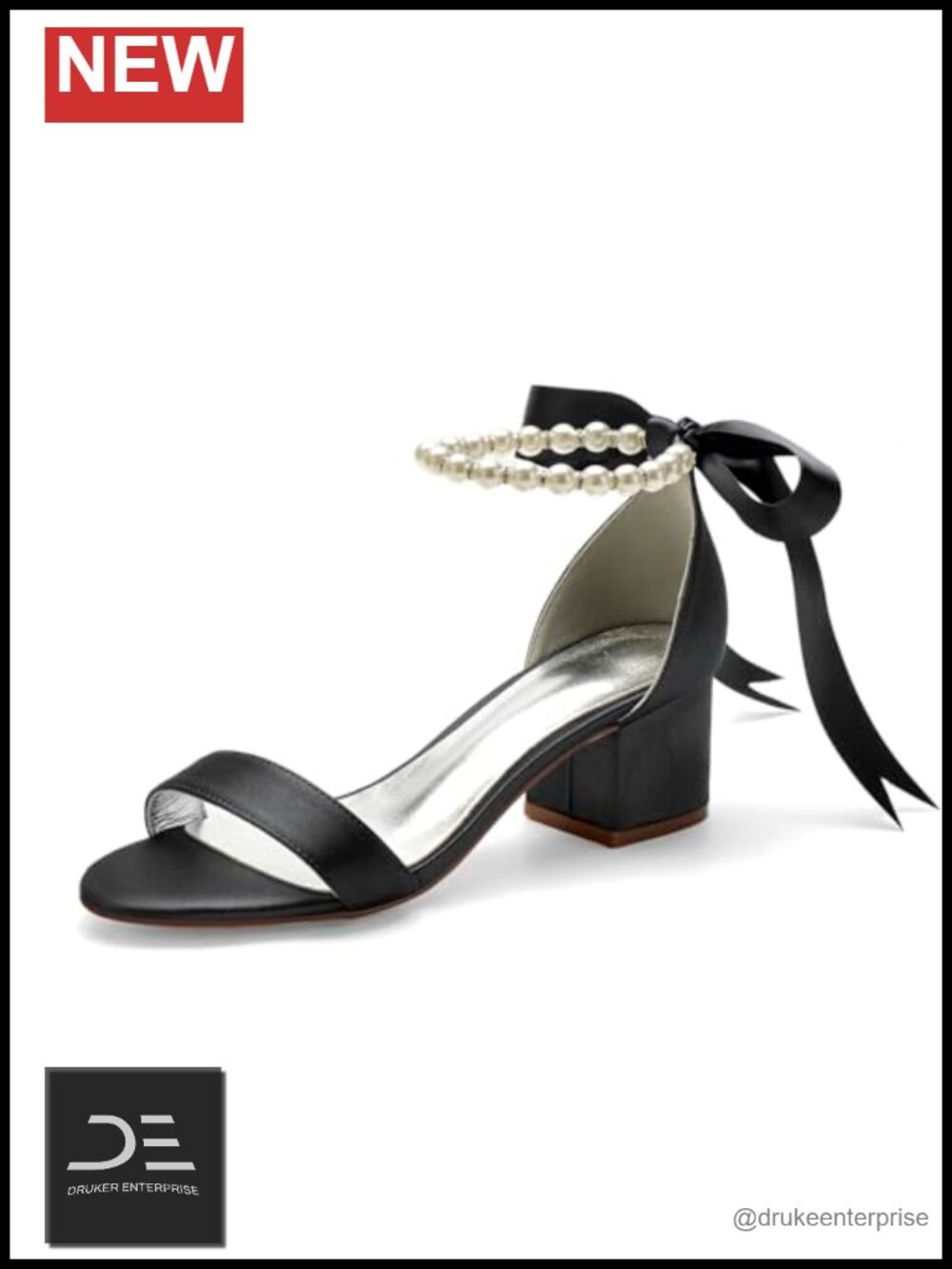 Pearl Low Block Heel Sandals Ankle Strap Peep Toe Satin Wedding Shoes 2" Heel